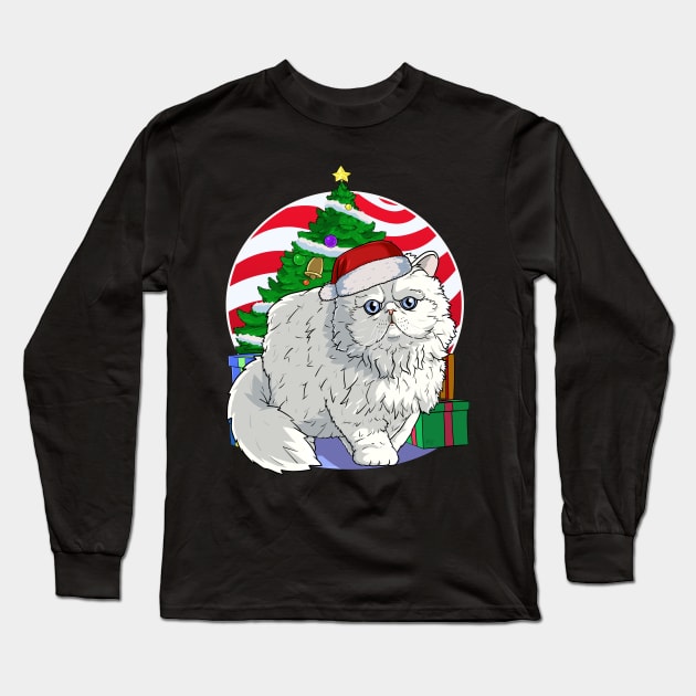 Persian Cat Santa Christmas Gift Long Sleeve T-Shirt by Noseking